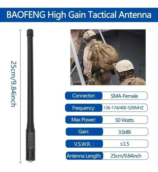ANTENA TÁTICA BAOFENG 25CM DUAL VHF UHF BF888S UV5RA - Image 4
